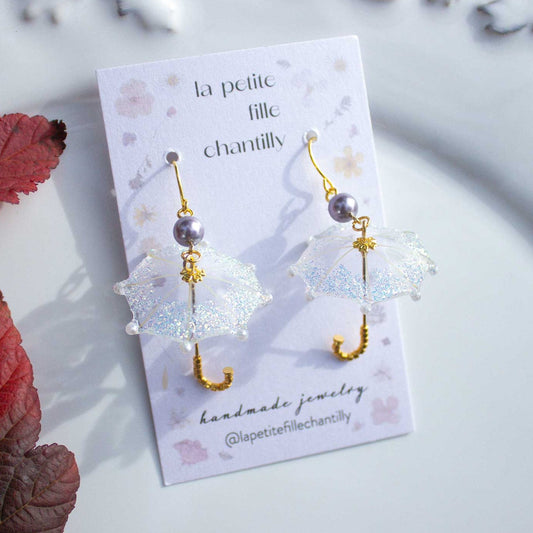 boucles d'oreilles pendantes parapluies transparents à paillettes