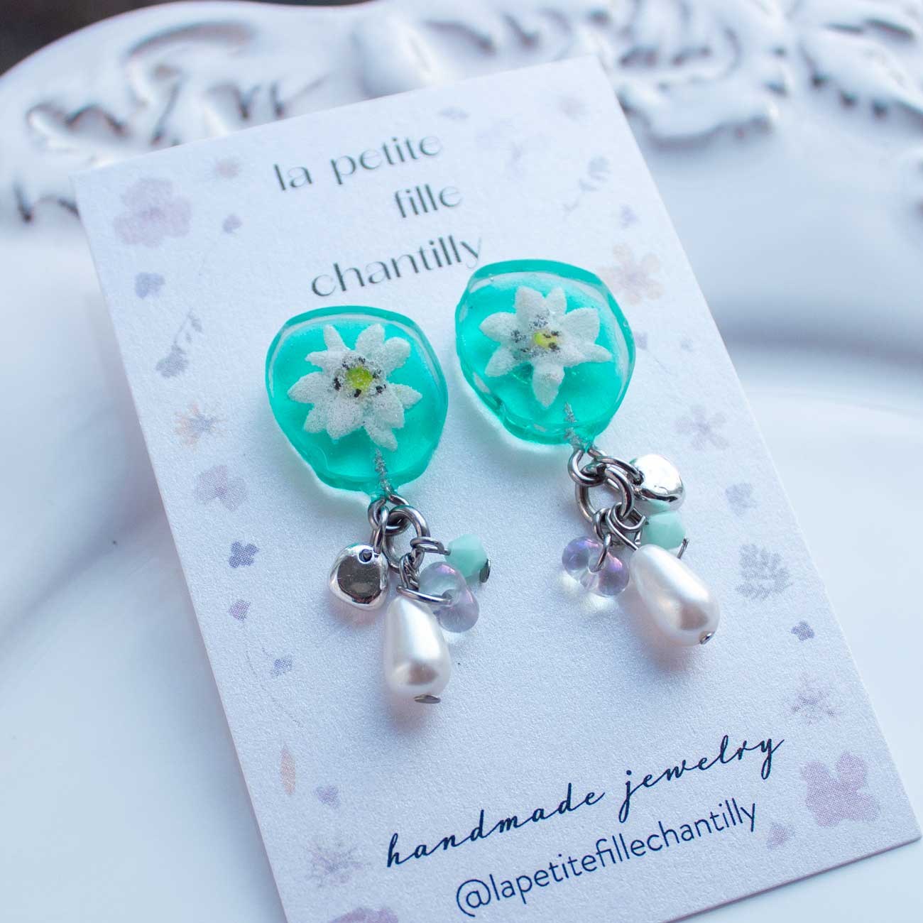 Pendientes Edelweiss de hielo esmeralda