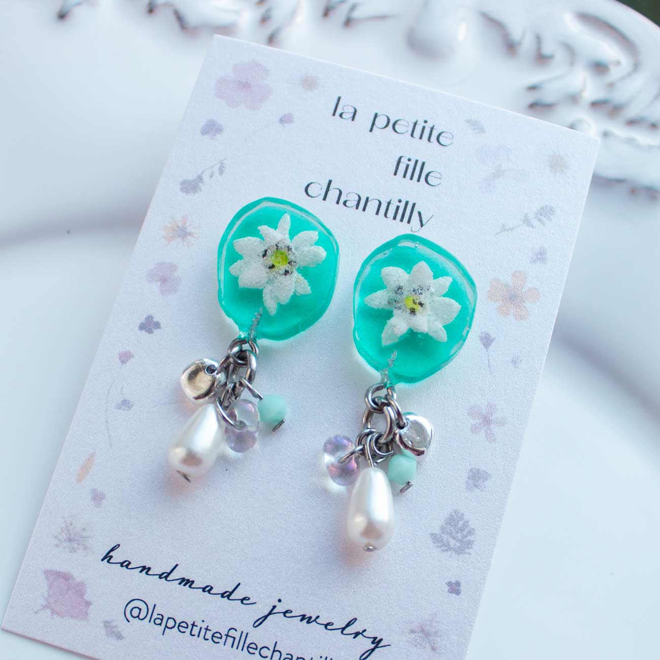 Pendientes Edelweiss de hielo esmeralda