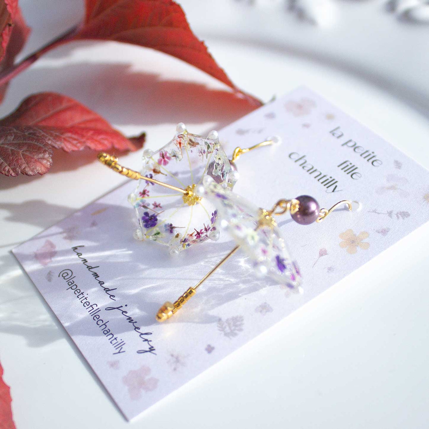 boucles d'oreilles pendantes parapluies transparents à fleurs