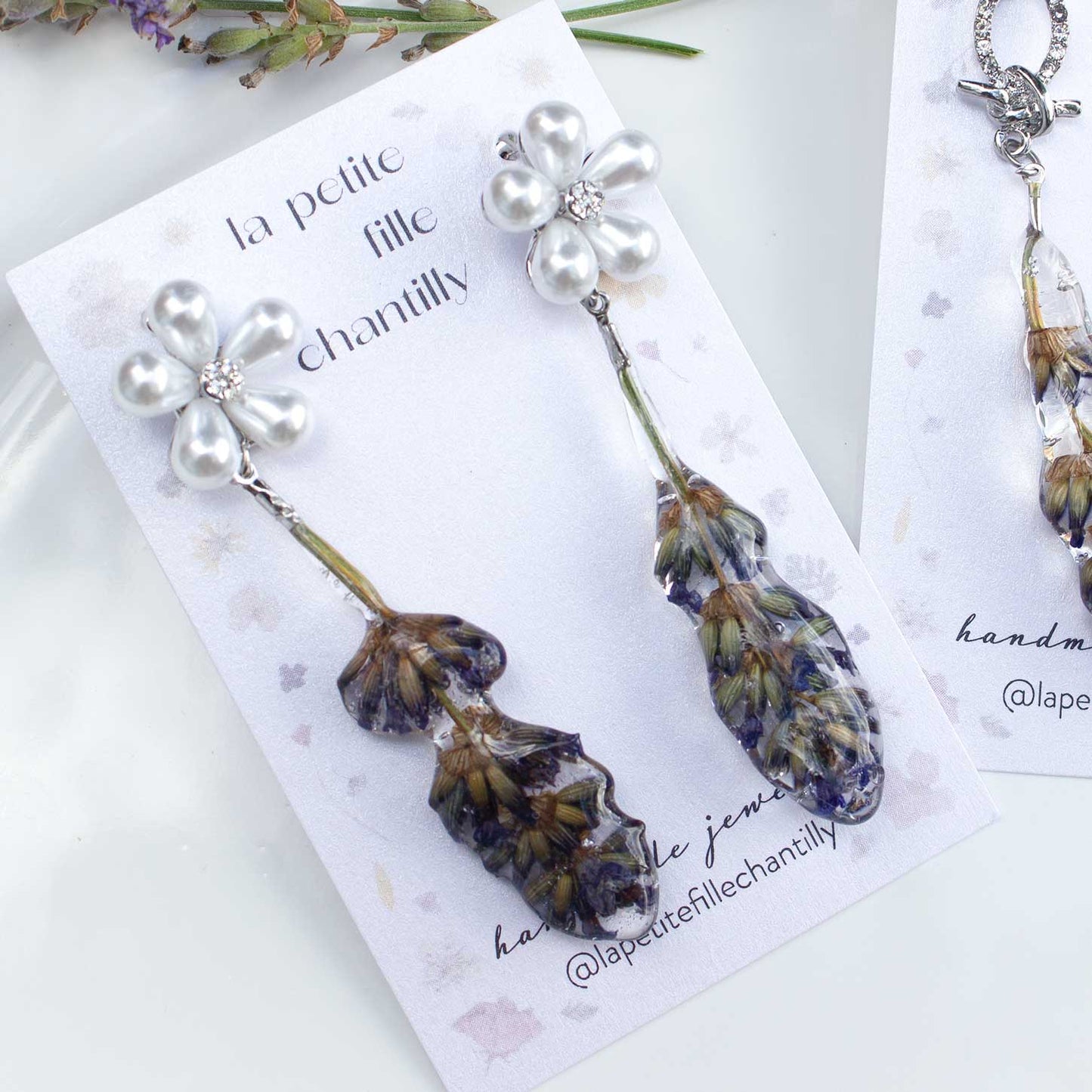 boucles d'oreilles lavande support fleur en perle