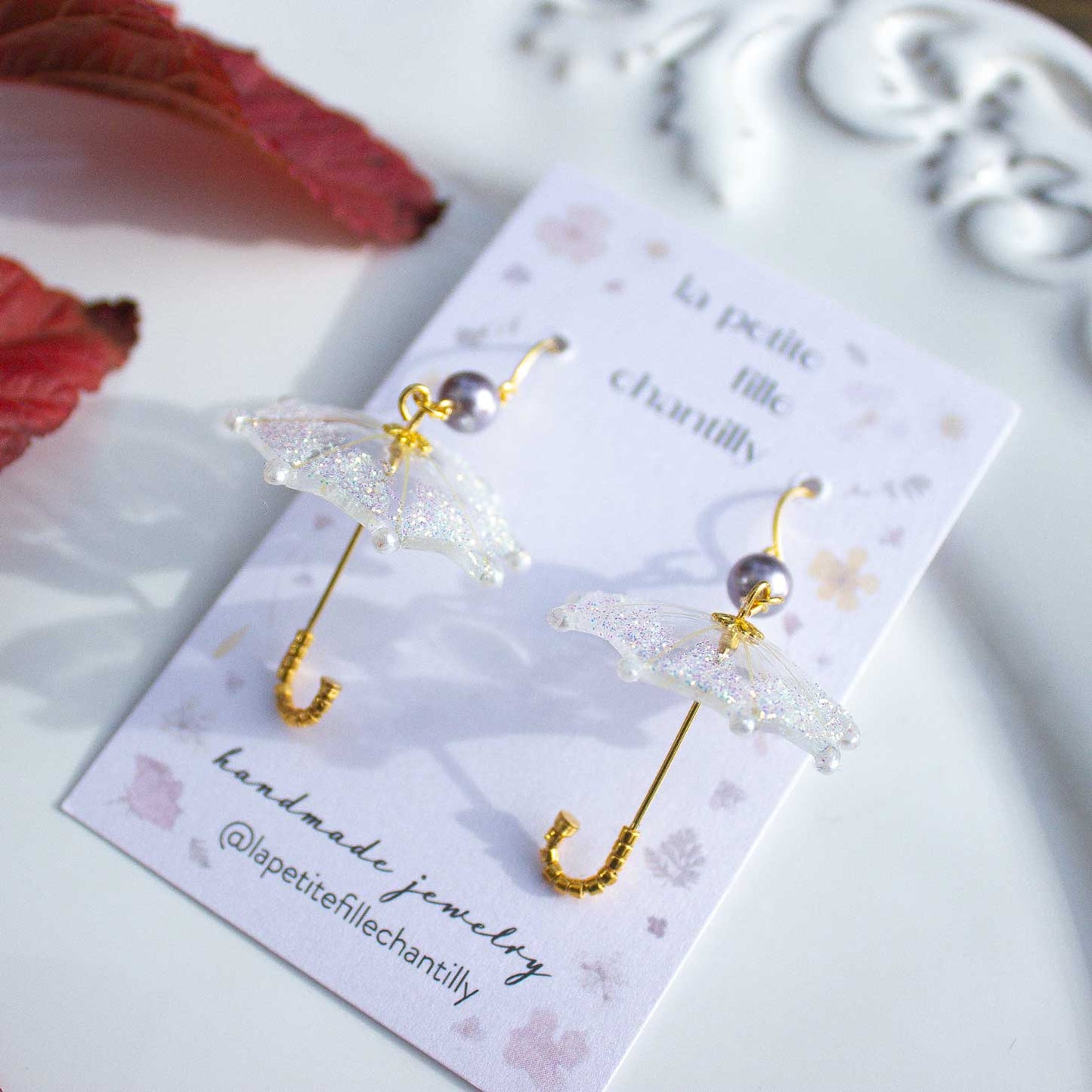 boucles d'oreilles pendantes parapluies transparents à paillettes